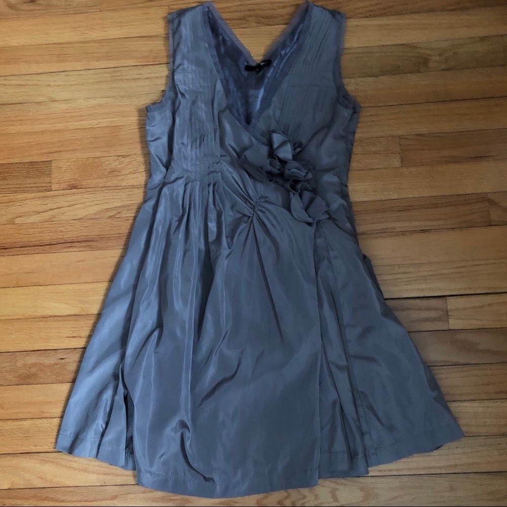 Ryu Silver Gray Pintuck Party Dress Size S